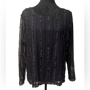 Francesca Rose Black Lace Beaded Blouse/ Stretch Sheer overlay W/Lining Size XL